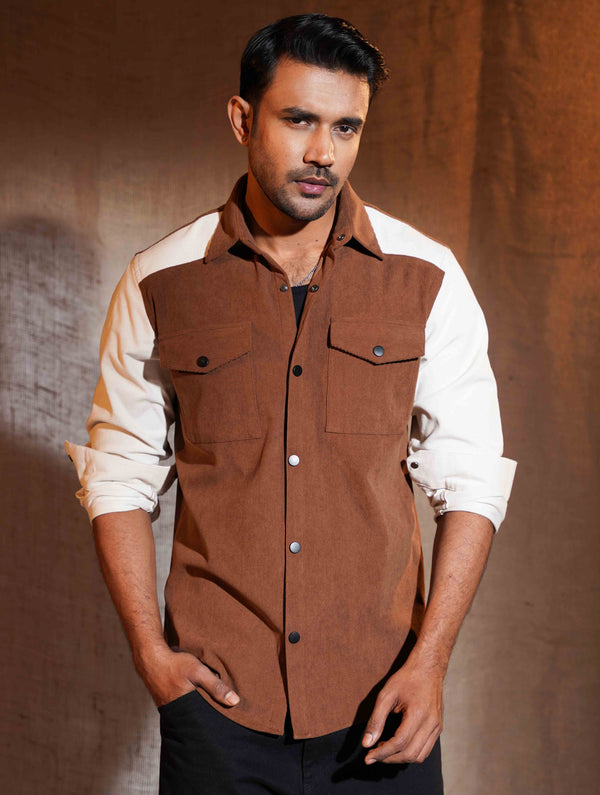Brown Cream Contrast Premium Cord Shirt
