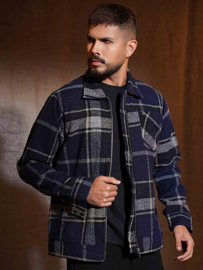 Midnight Blue Cream Check flannel jacket