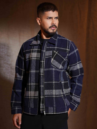 Midnight Blue Cream Check flannel jacket