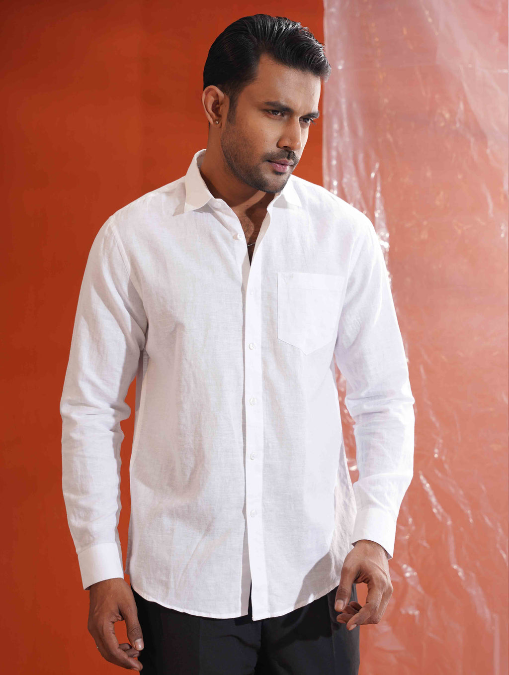 White solid cotton full sleeve shirt