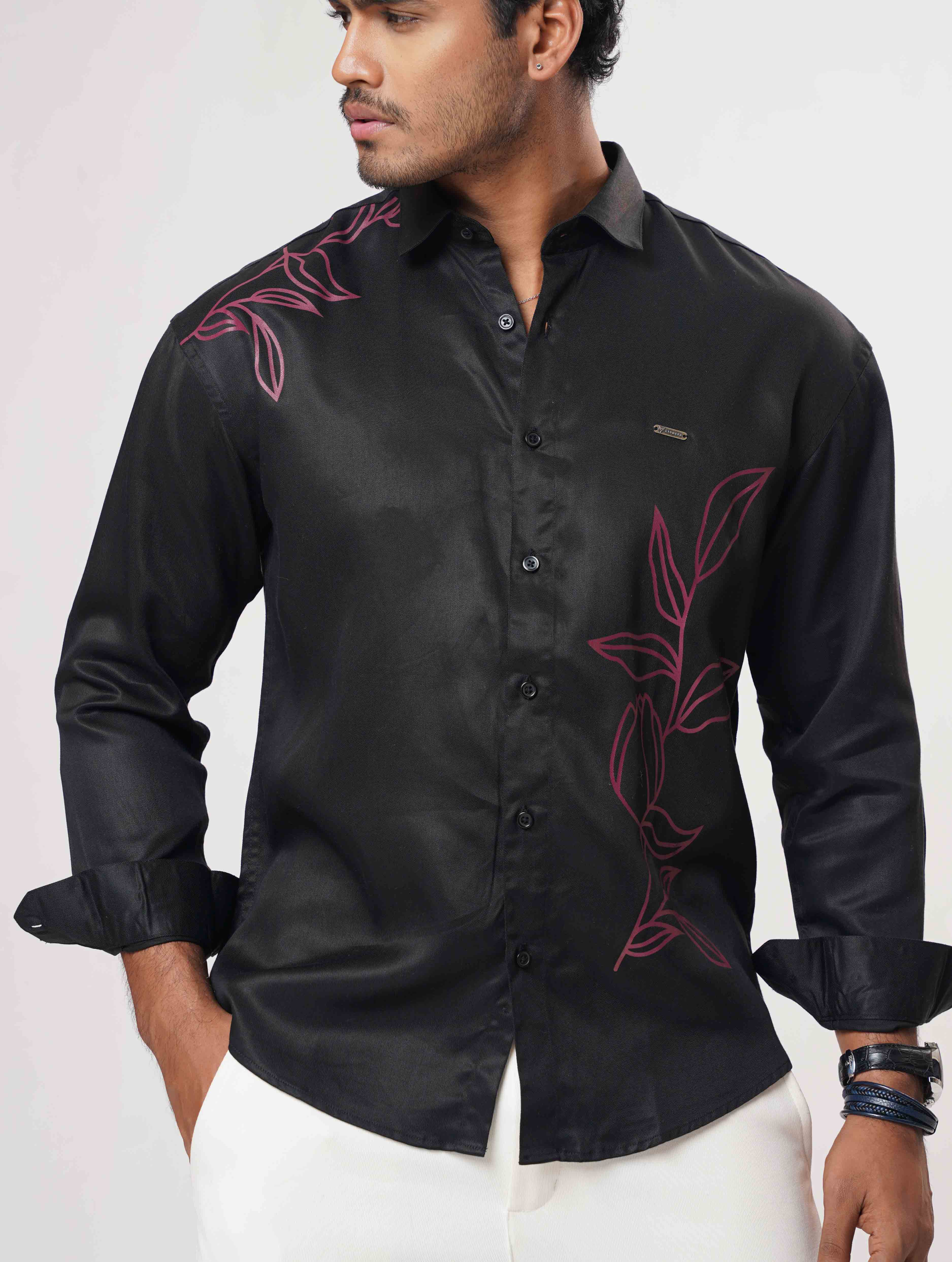 Black Maroon Flower print full sleeve shirt