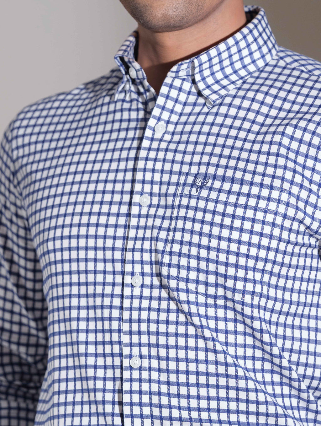 Blue and White Check Printed Full Sleeve Shirt