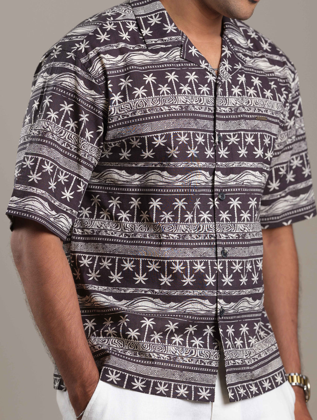 Black cream tree printed havana shirt