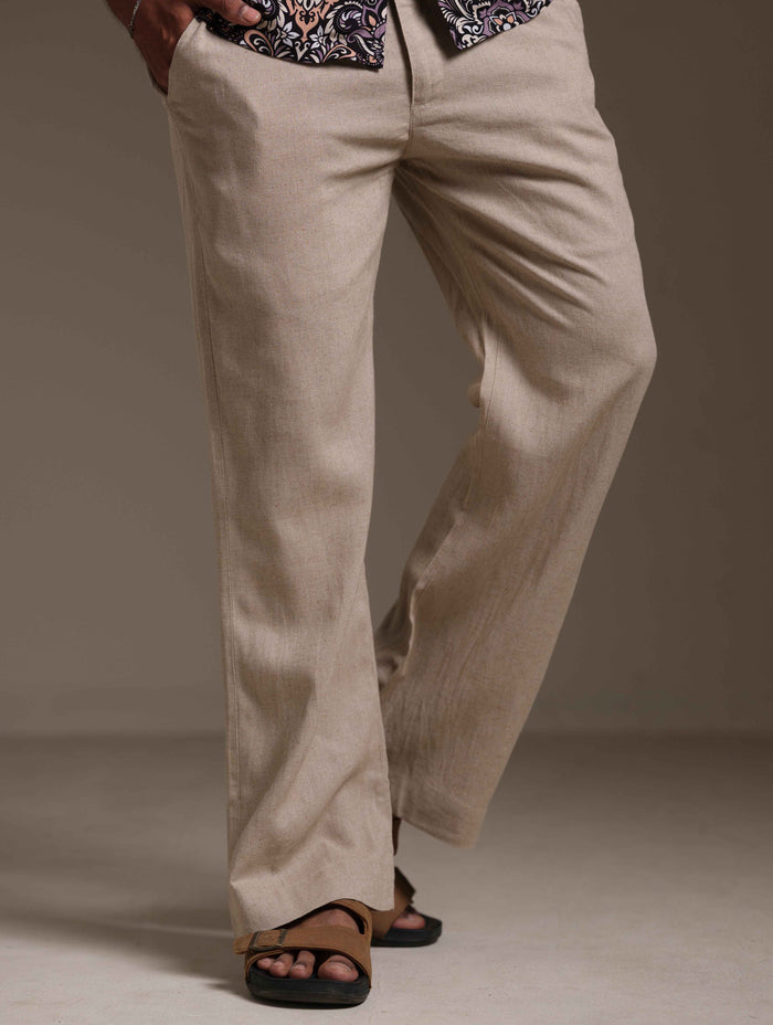 Beige Color Remi Cotton Bootcut Pant