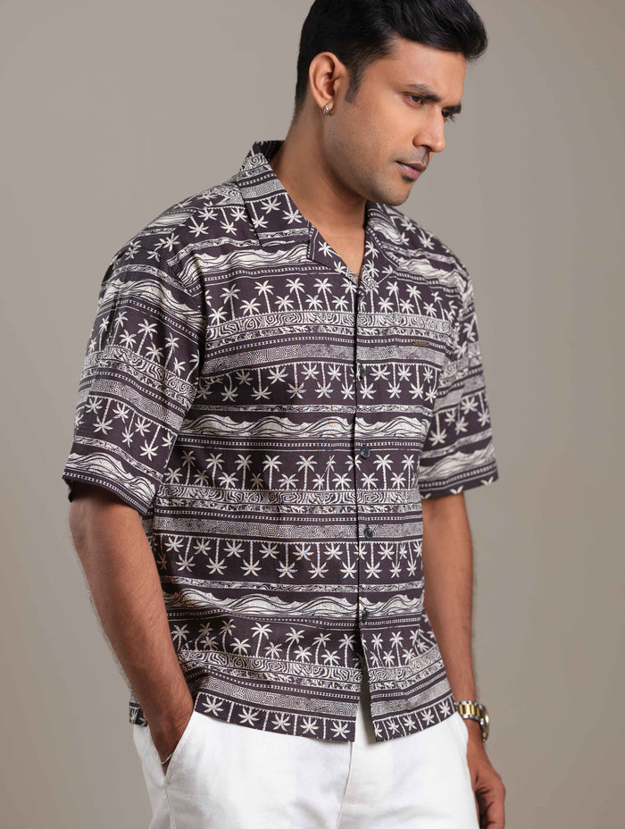 Black cream tree printed havana shirt