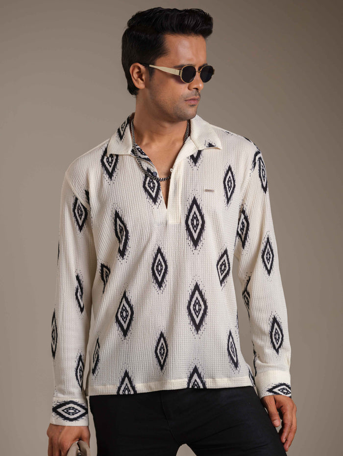 Cream Black Diamond Full sleeve Kurta
