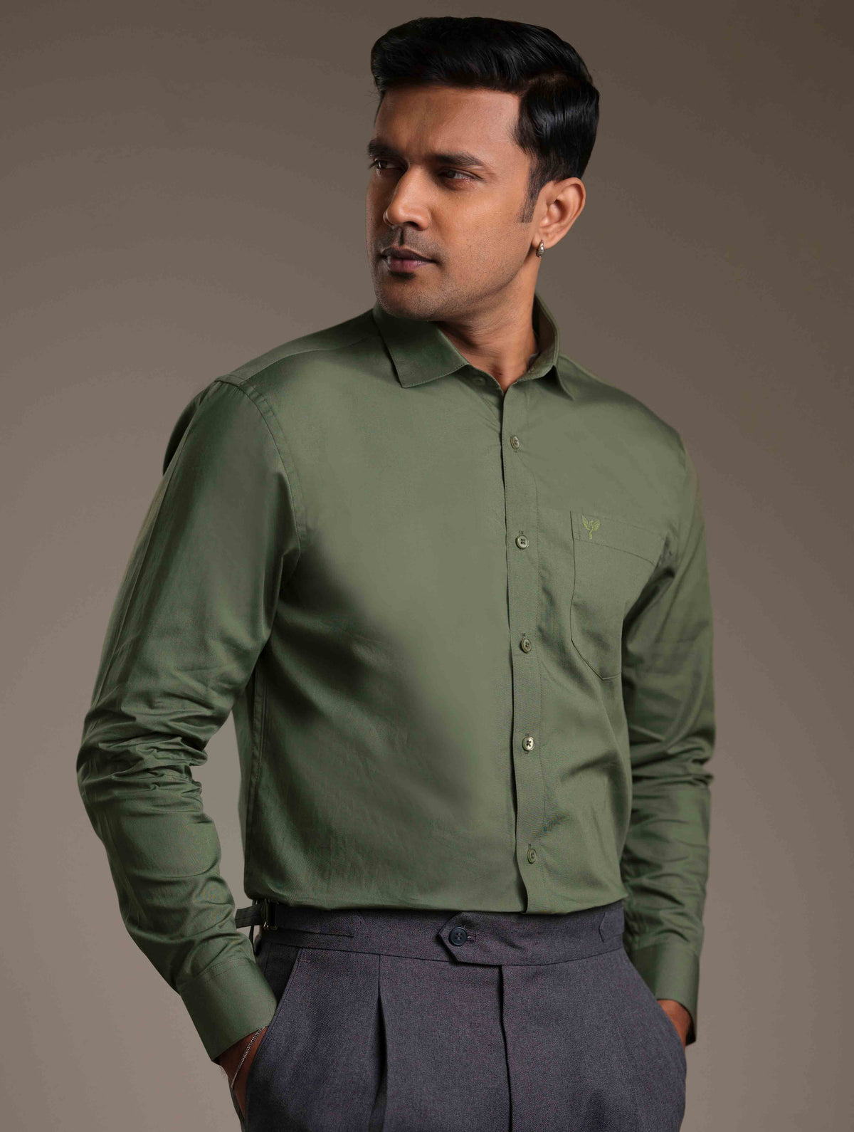 Moss Green Solid Formal Shirt