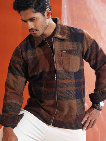 Rust Orange - Navy Blue Check flannel jacket