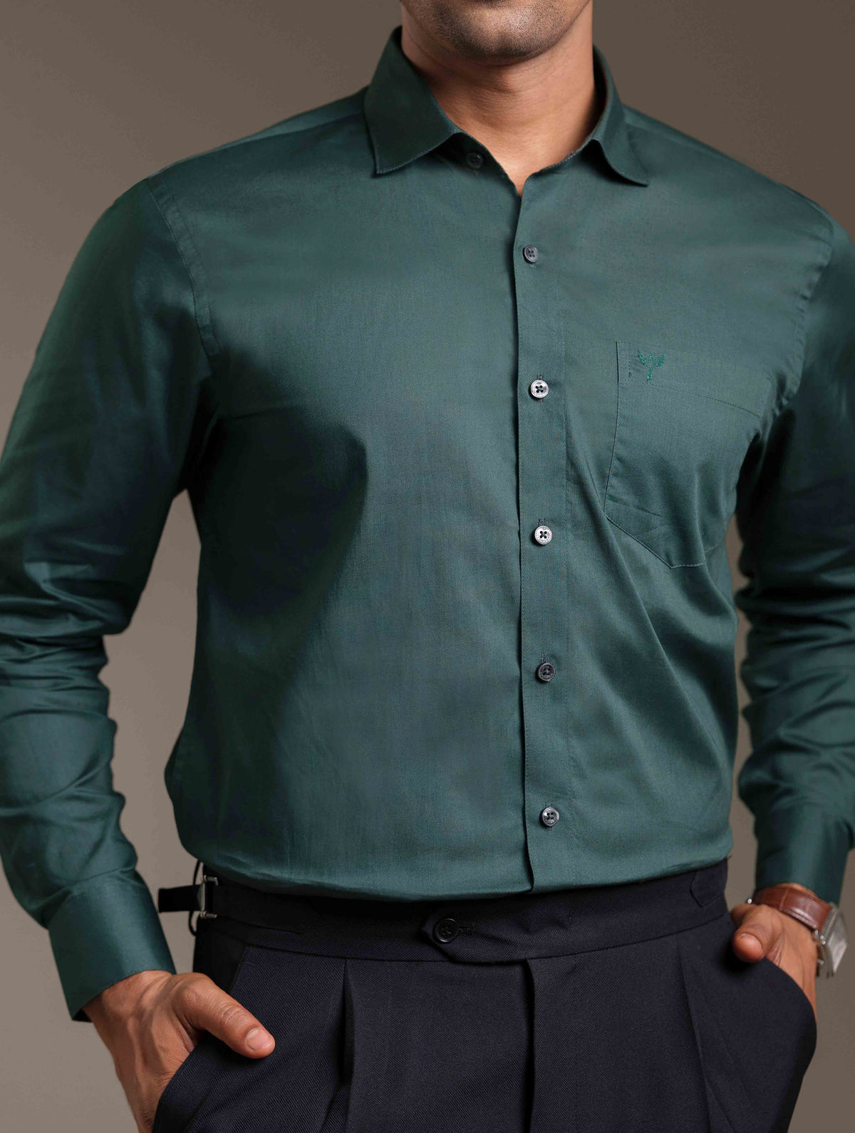 Bottle Green Solid formal shirt