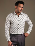 Cream Black cross printed Royal Silk shirt