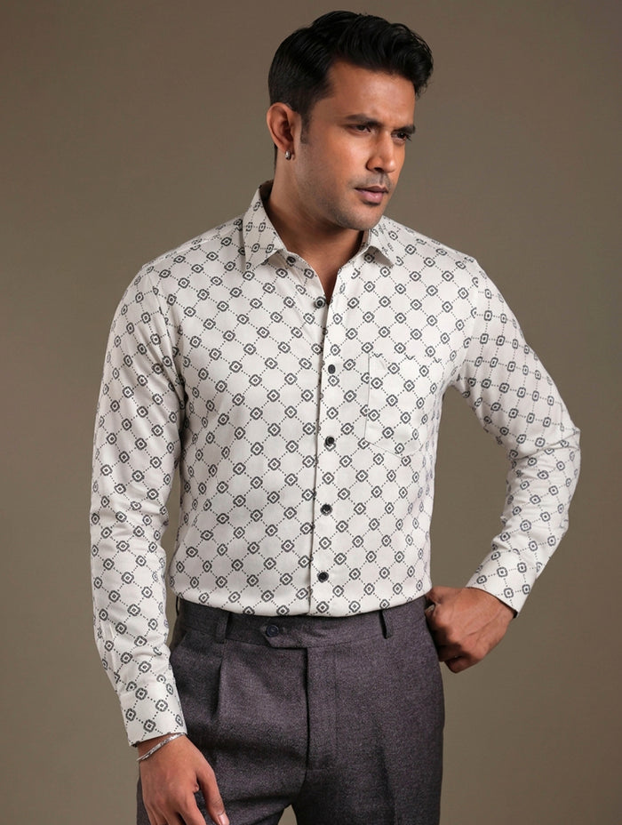 Cream Black cross printed Royal Silk shirt