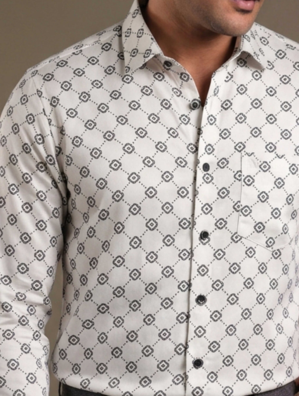 Cream Black cross printed Royal Silk shirt