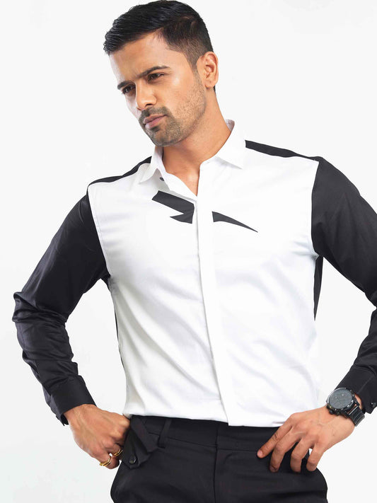 White and black lightning printed shirt