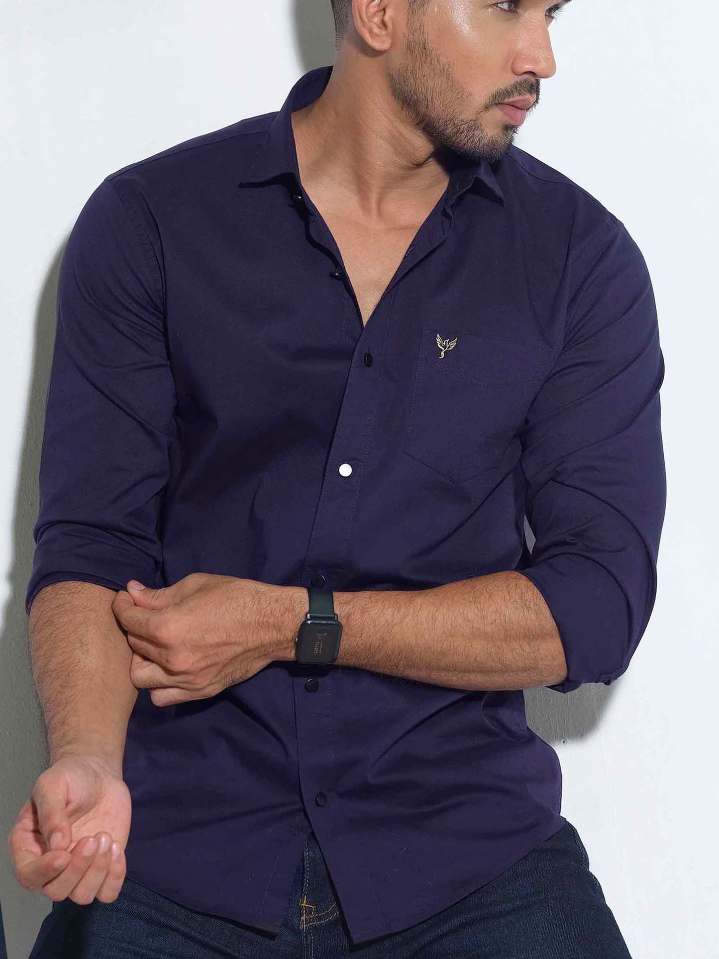 Navy blue color cotton shirt