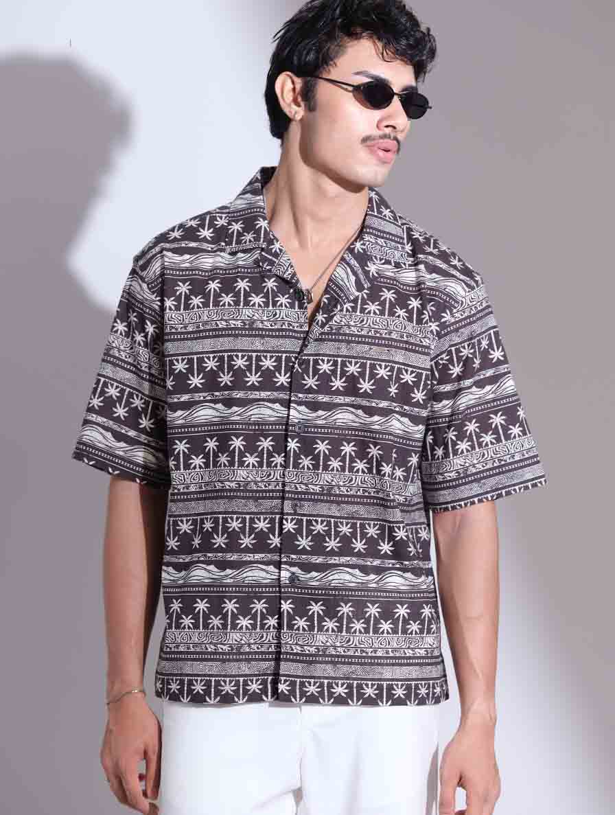Black printed drop shoulder havana shirt