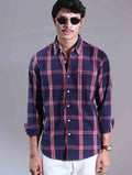 Purplish Blue - Maroon Check Printed Full Sleeve Shirt