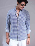Blue and White Check Printed Full Sleeve Shirt