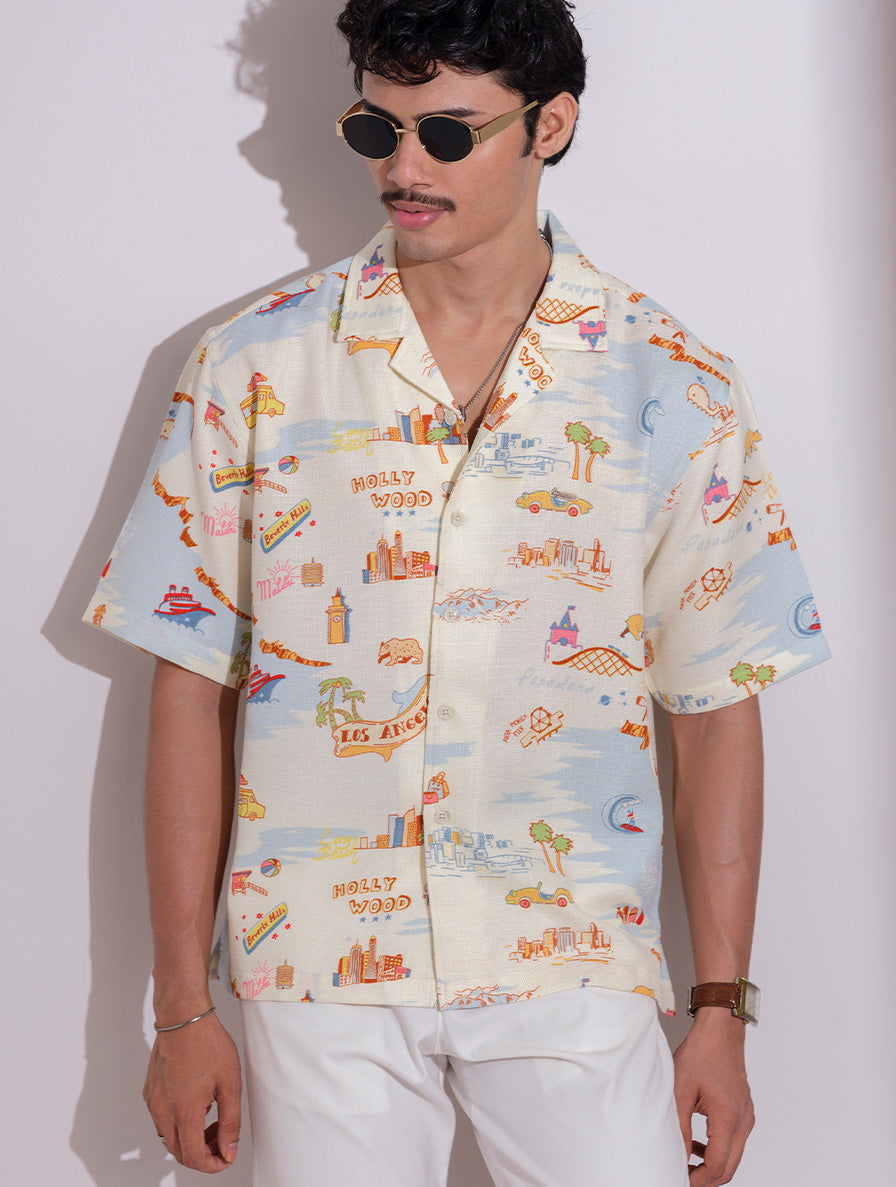 Creamy sky disney printed havana shirt