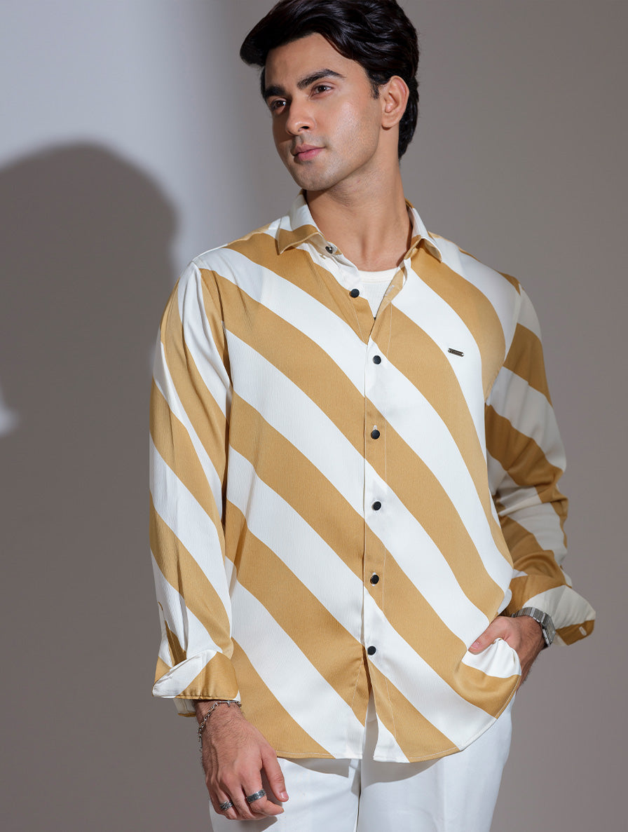 Cream-brown abstract printed full sleeve shirt