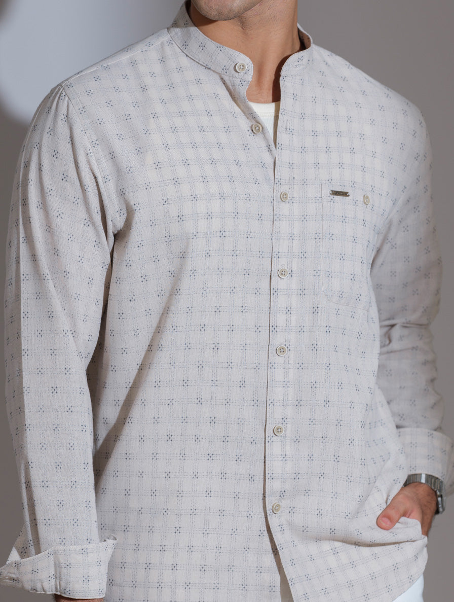 Beige black box texture band collar full sleeve shirt
