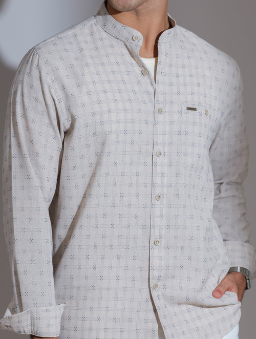Beige black box texture band collar full sleeve shirt