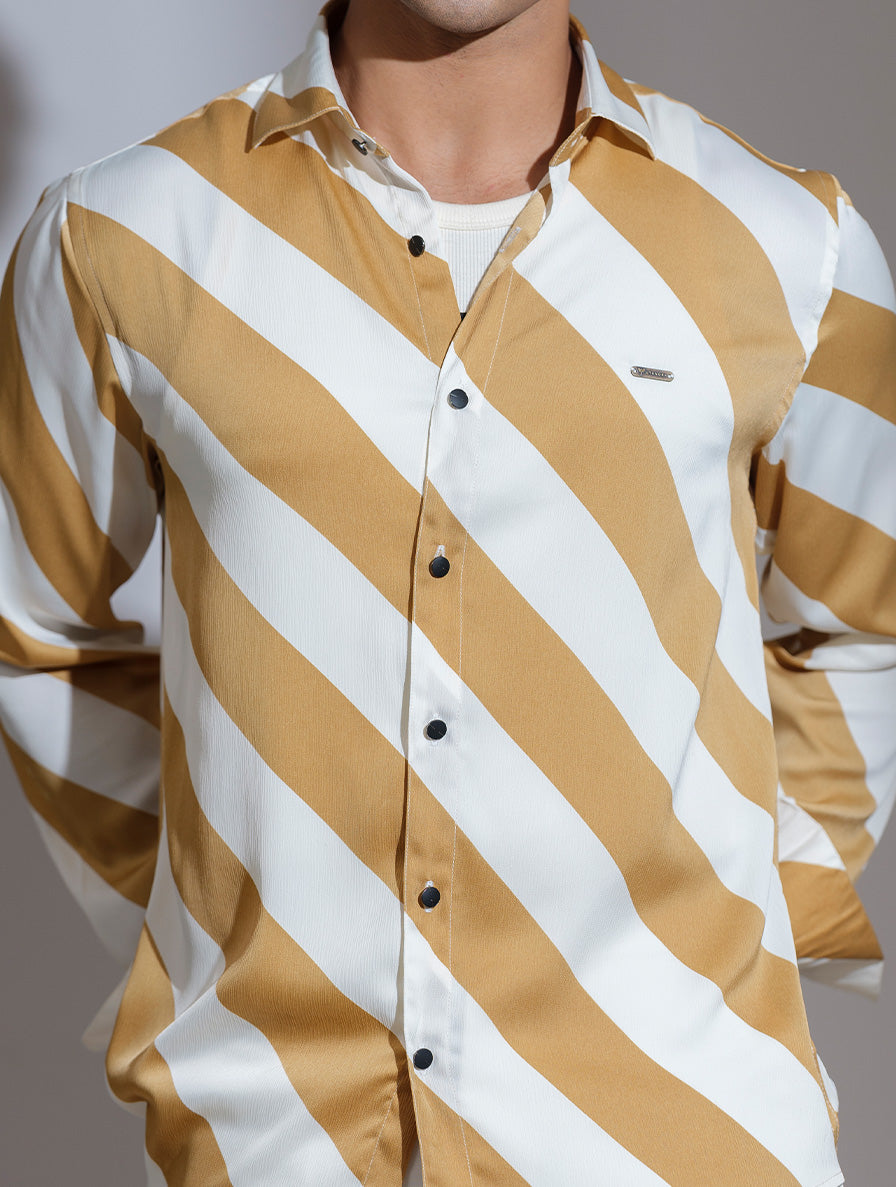 Cream-brown abstract printed full sleeve shirt