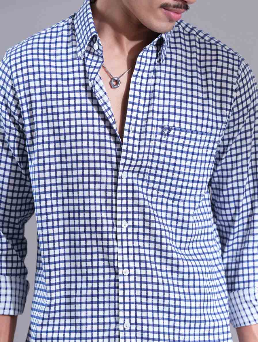 Blue and White Check Printed Full Sleeve Shirt