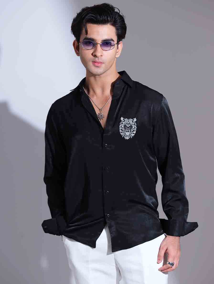 Black chest logp embroidery full sleeve shirt