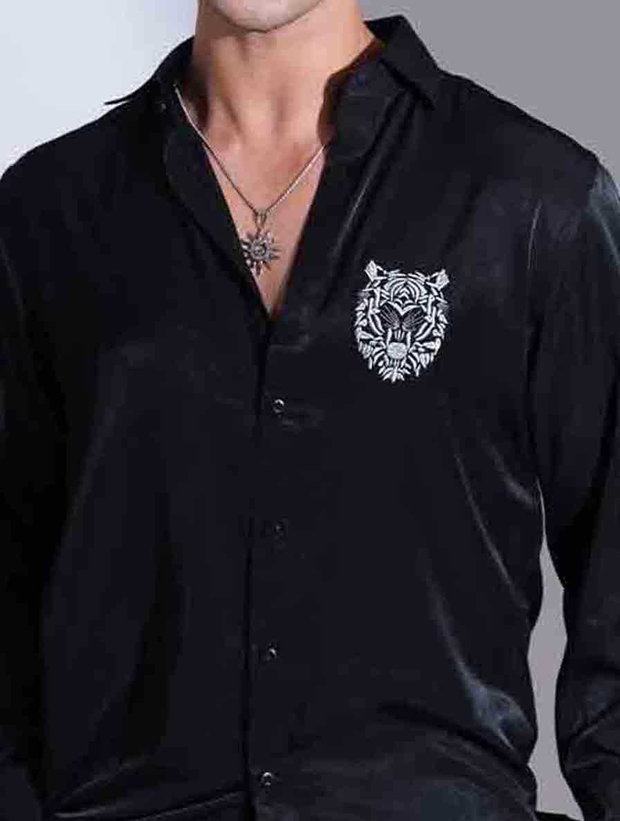 Black chest logp embroidery full sleeve shirt