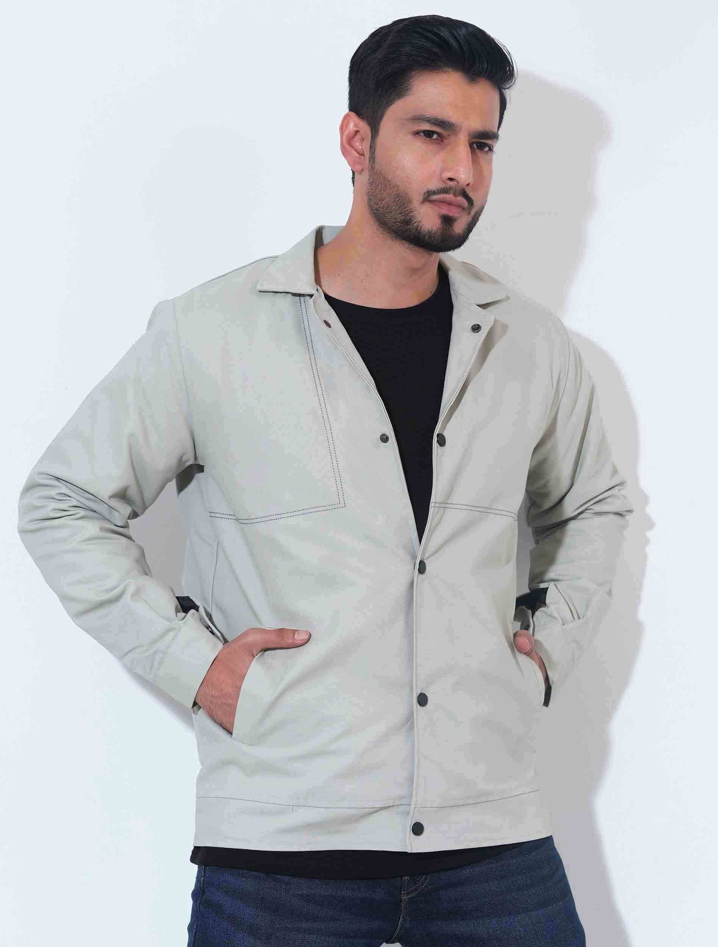 Light gray cashmere fabric premium embroidered jacket