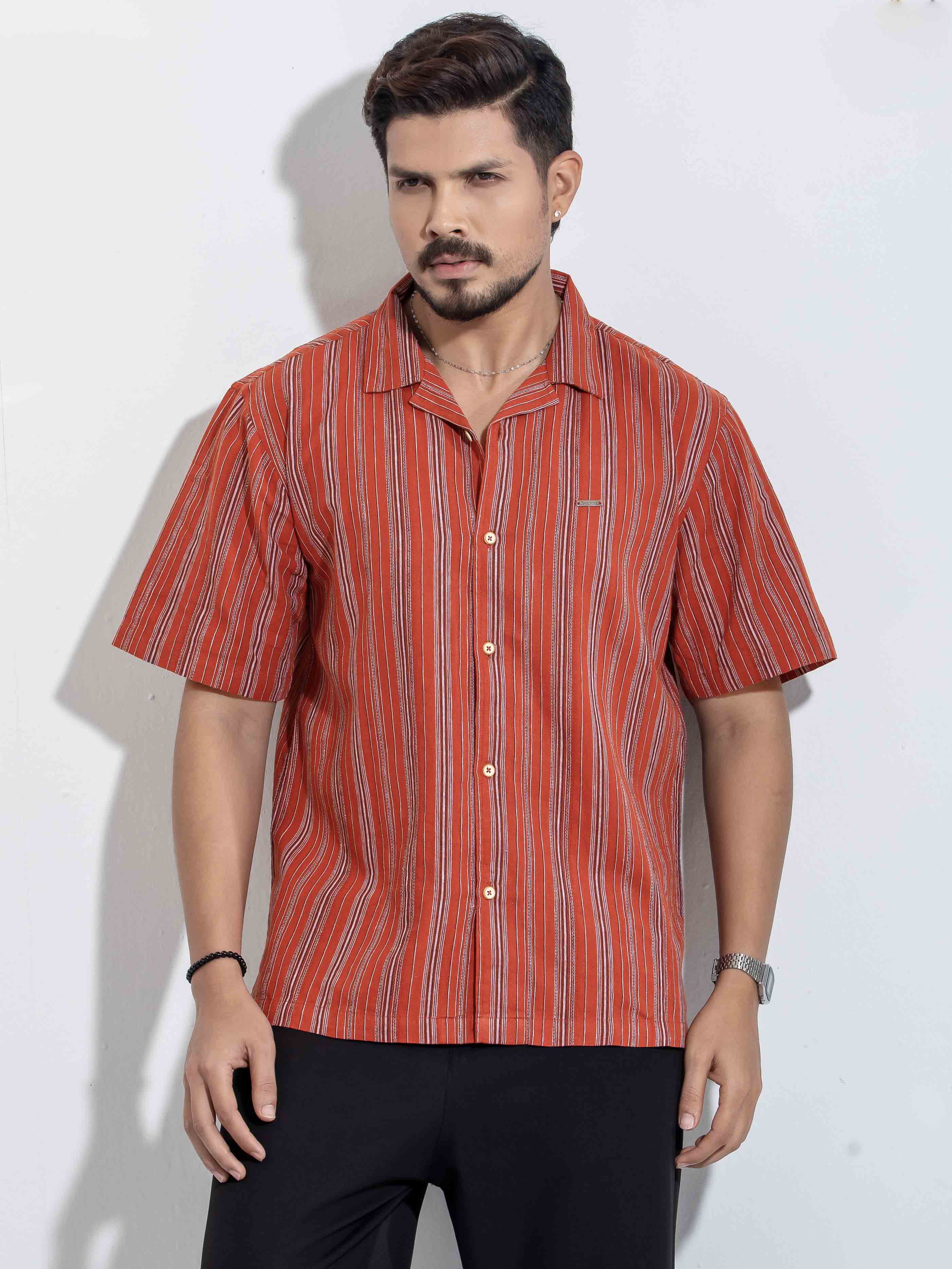 Tomato Red stripe Remi cotton Havana shirt