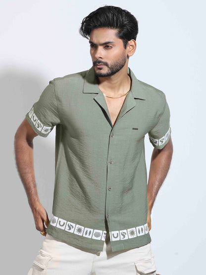 Olive color hand and waist printed Havana shirt