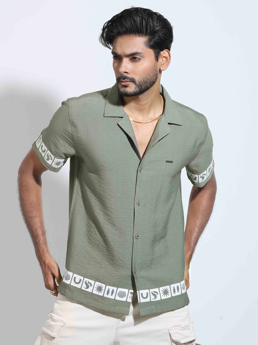 Olive color hand and waist printed Havana shirt