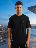 Ink Black Solid Waffle Fabric Semi Drop T-shirt