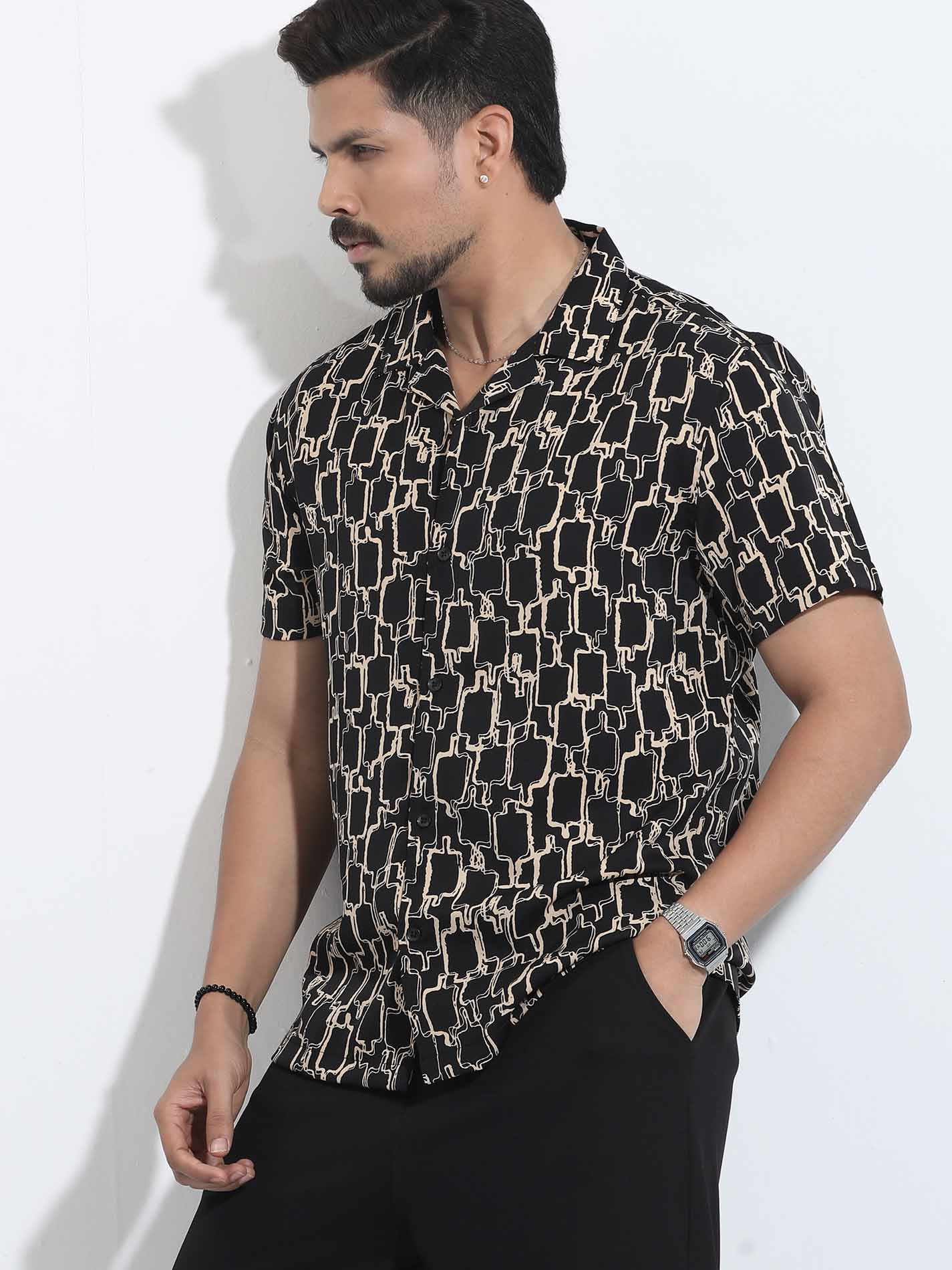 Black Cream chain printed Havana shirt