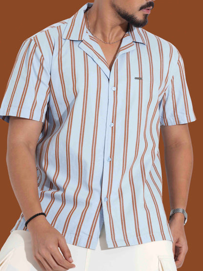 Sky brown stripe printed havana shirt