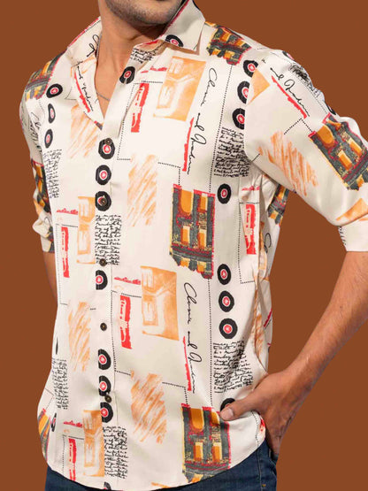 Purl white vintage city printed royal silk full sleeve shirt