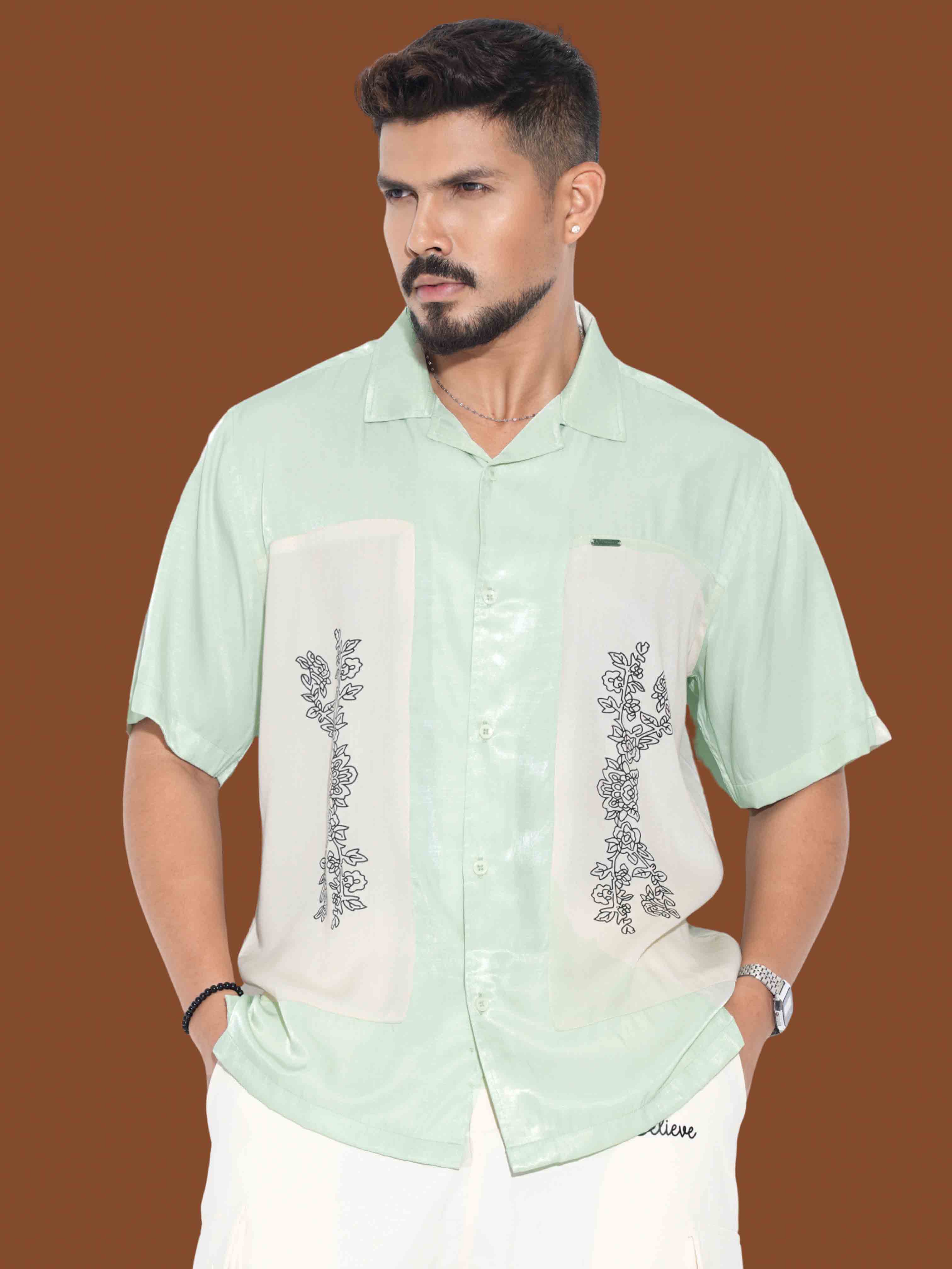 Paste color cream embroidey design premium havana shirt