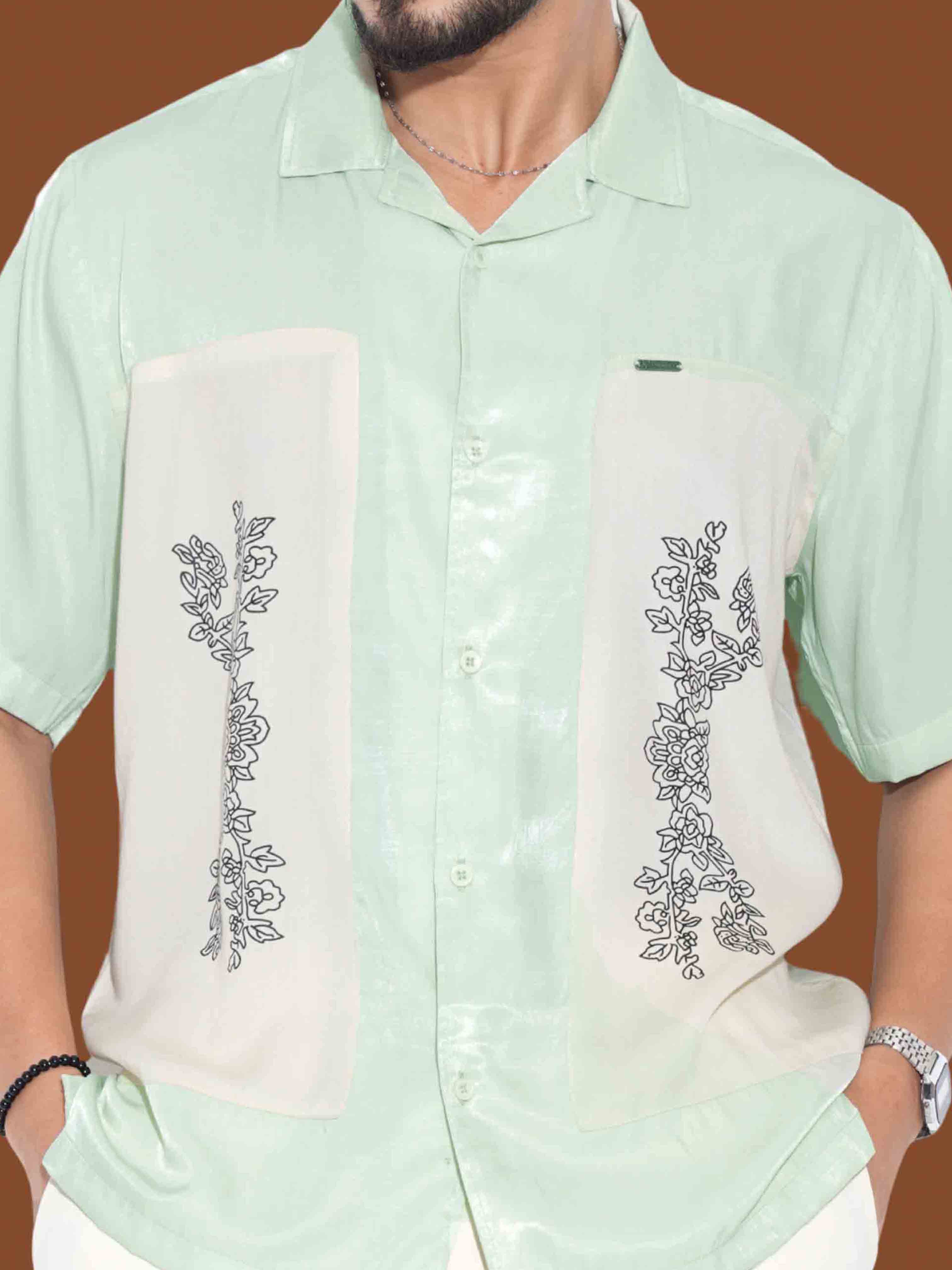 Paste color cream embroidey design premium havana shirt