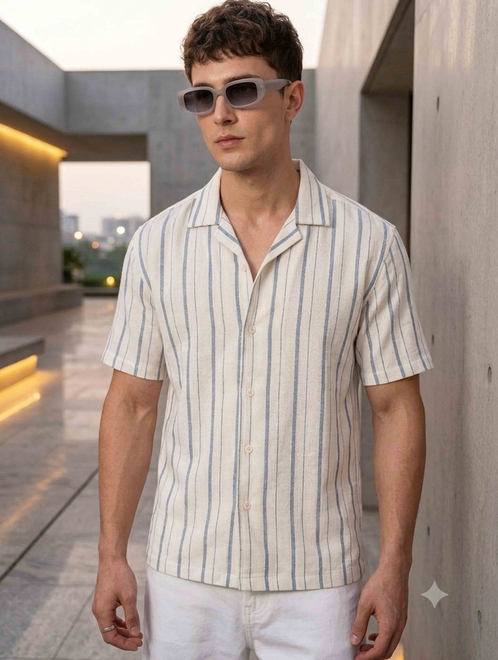 Cream Sky Stripe Remi Cotton Havana Shirt