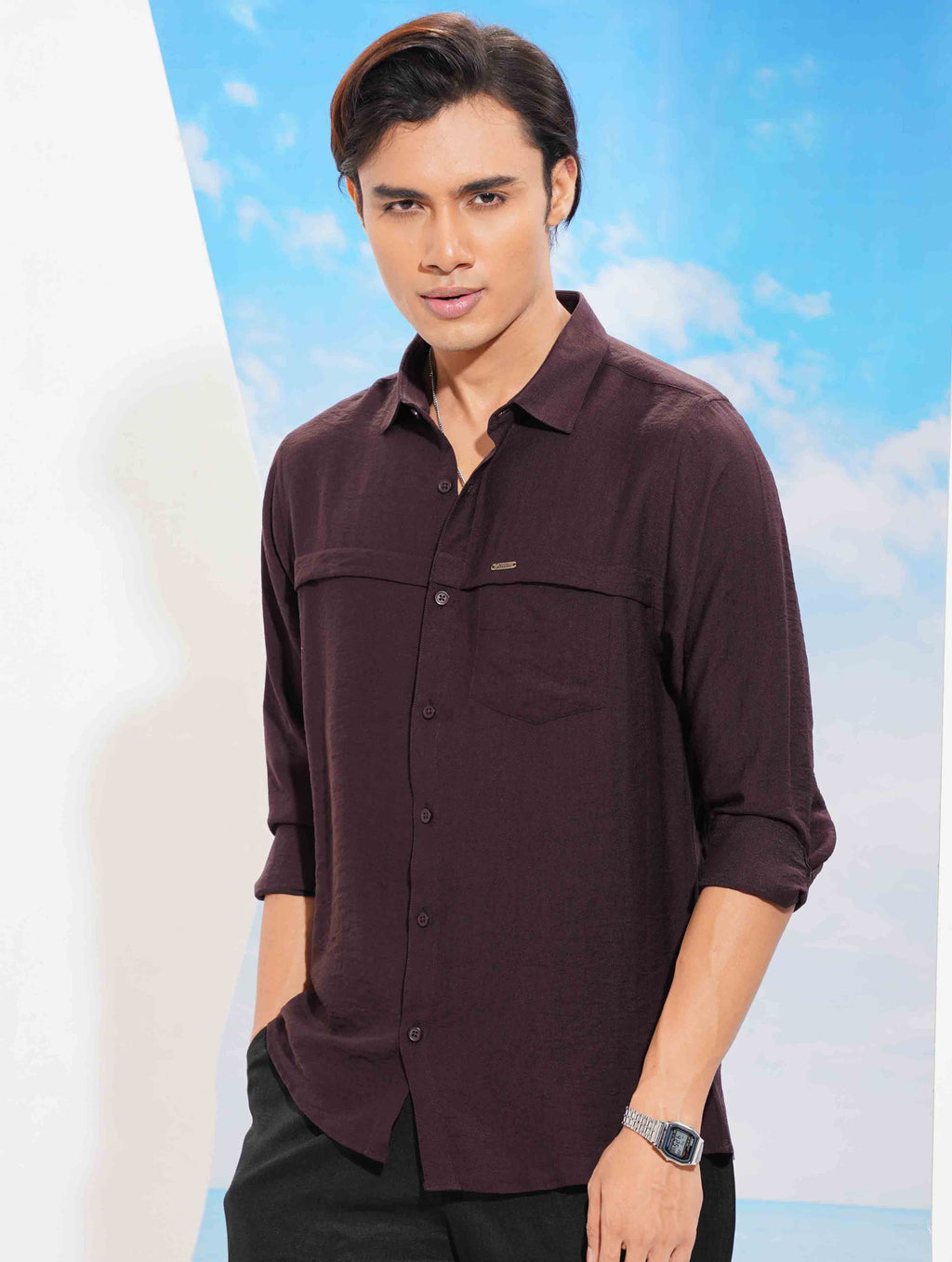 Maroon chest plated premium full sleeve shirt