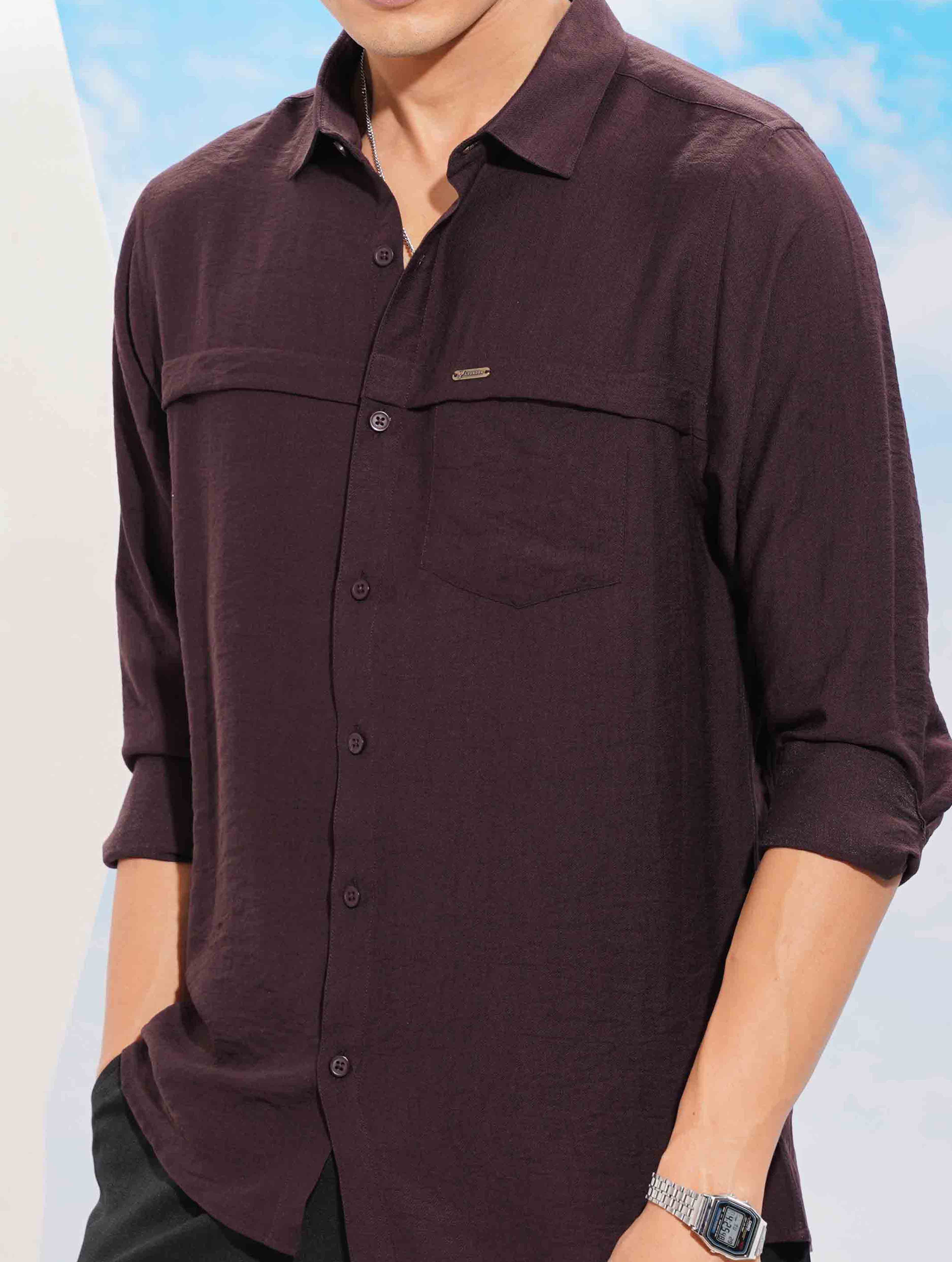 Maroon chest plated premium full sleeve shirt