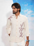 Cream Maroon Flower print full Sleeve Shirt