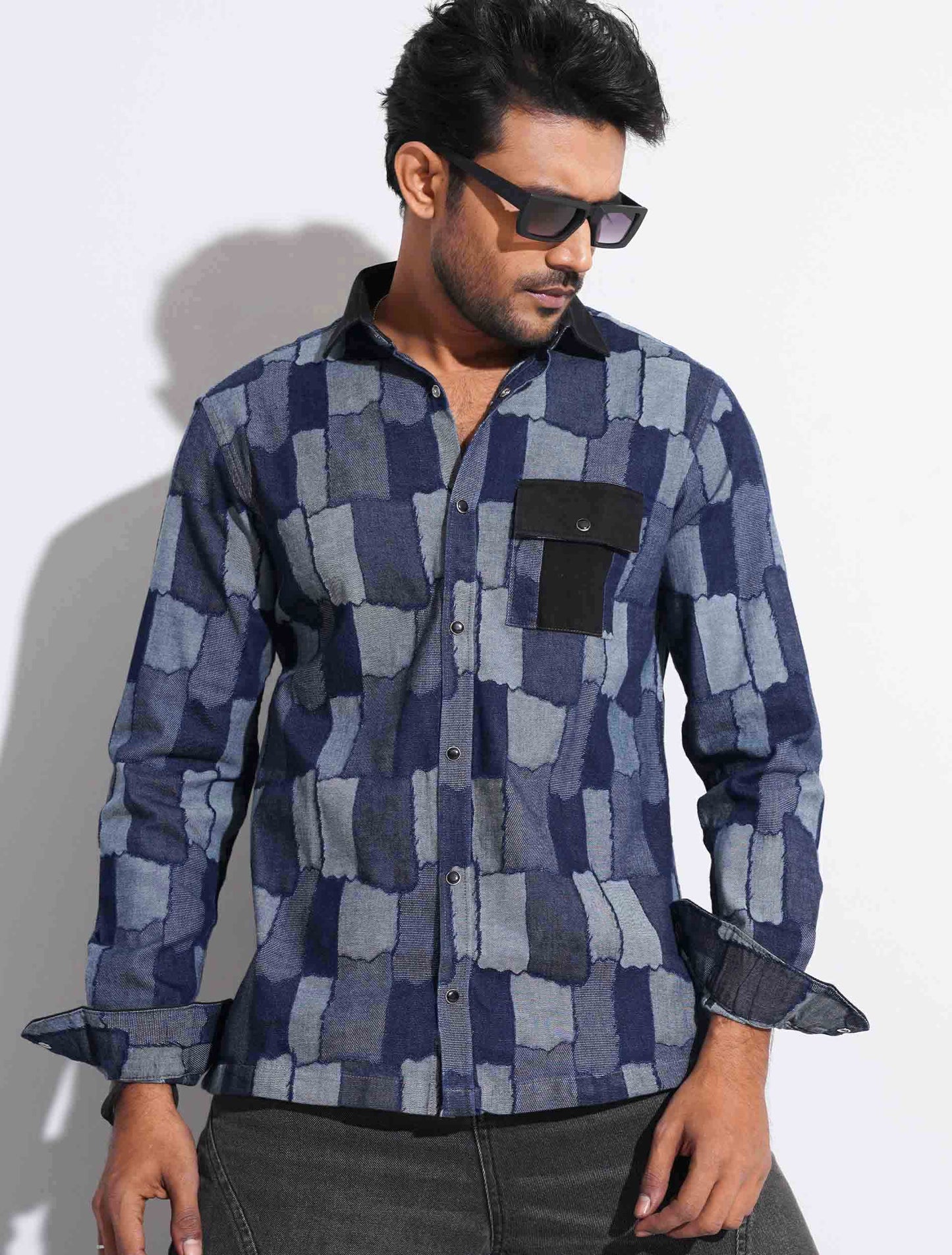 Multitextured exclusive denim full sleeve shirt