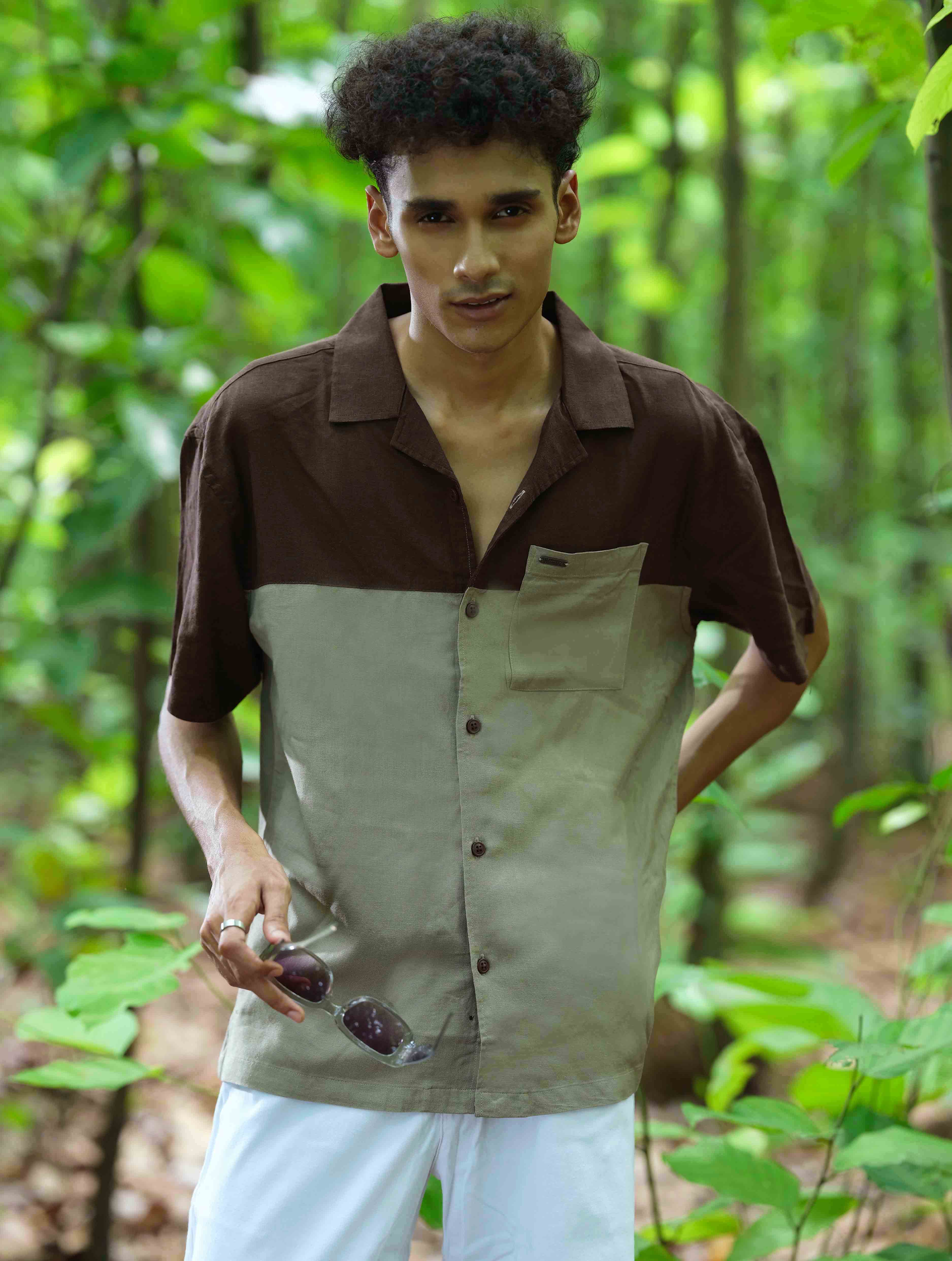 Coffee- Brown Contrast Remi Cotton Havana Shirt