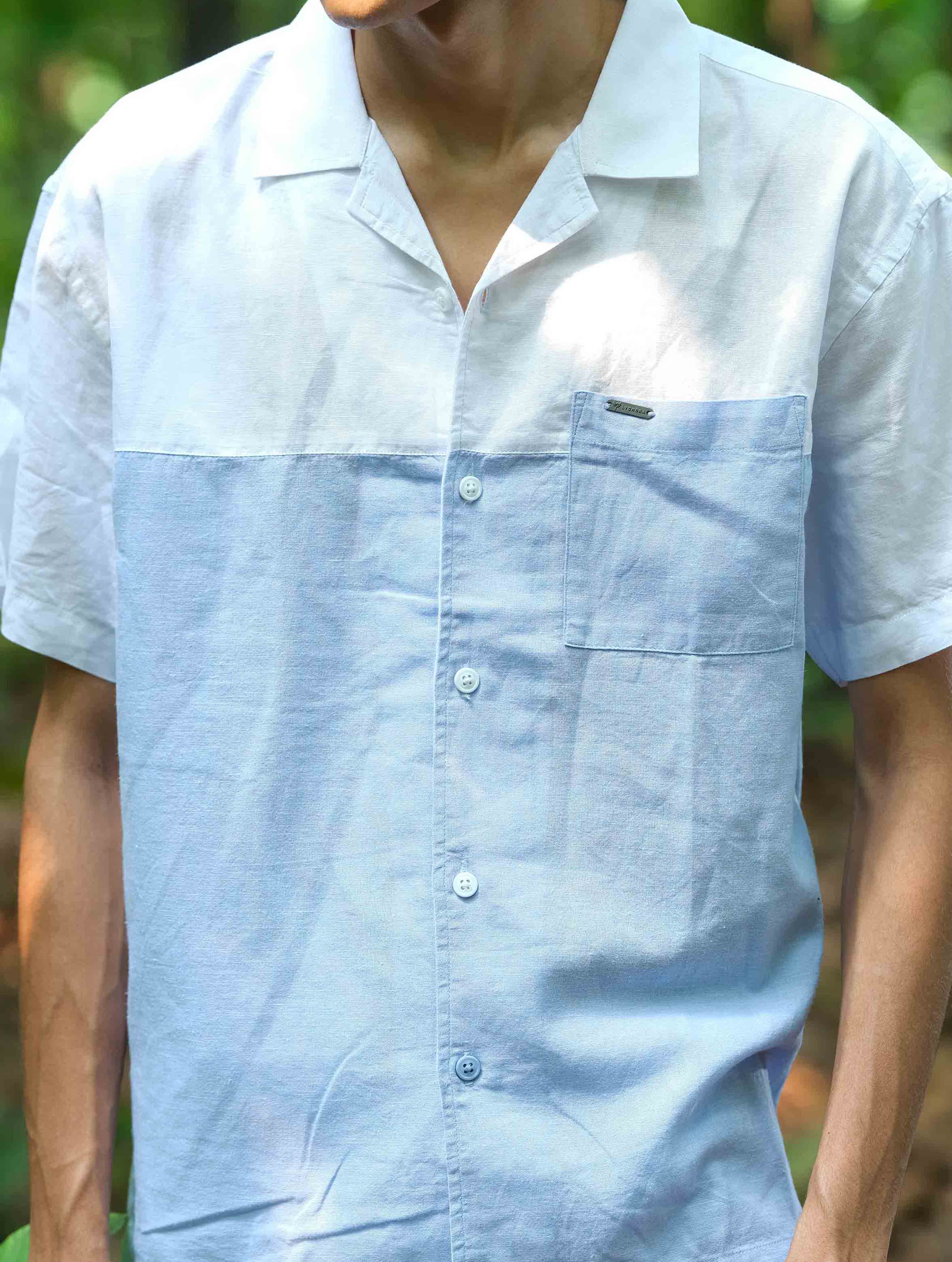 White - Sky Contrast Remi Cotton Havana Shirt