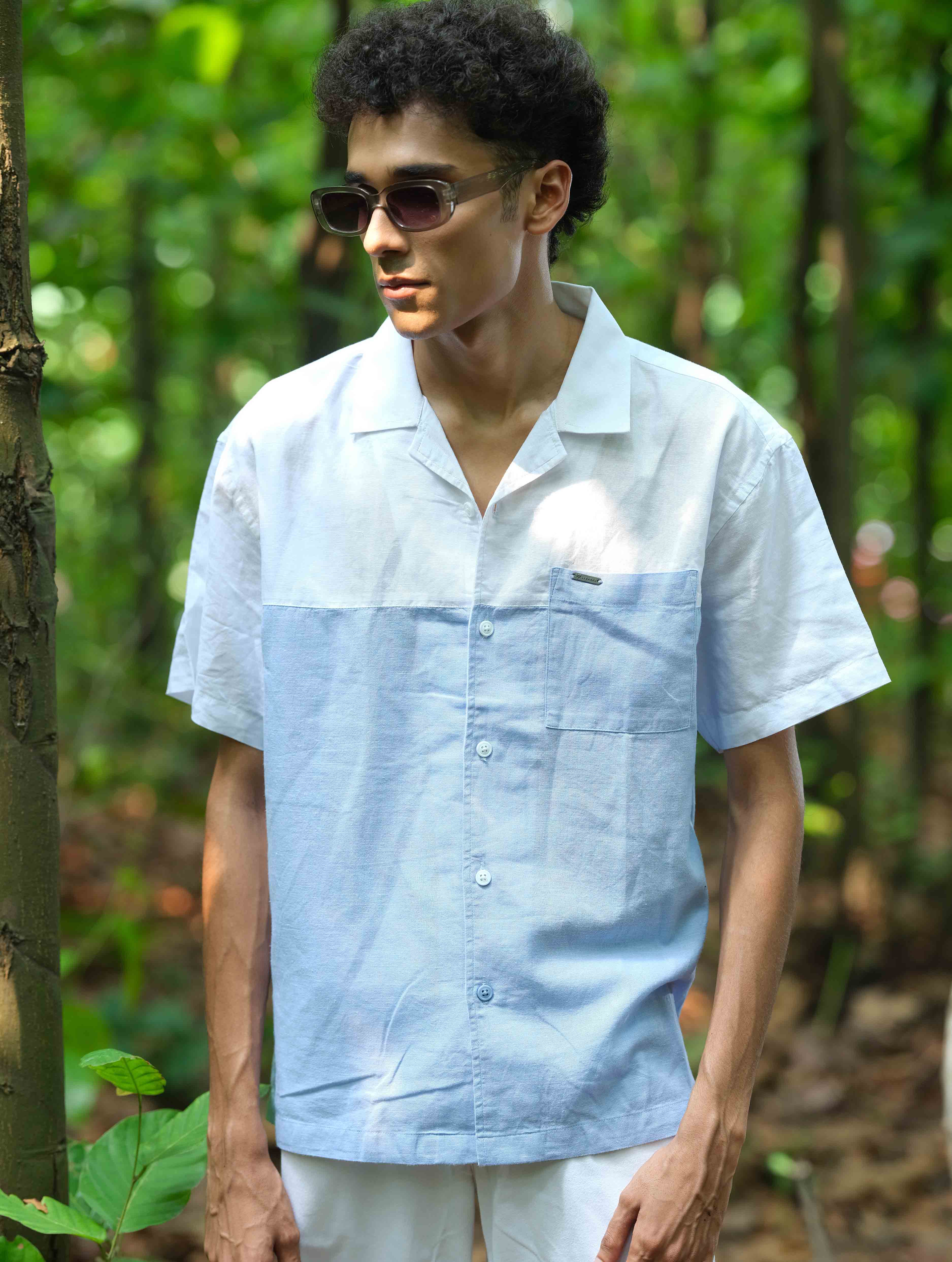 White - Sky Contrast Remi Cotton Havana Shirt