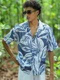White Blue Leaf Stitch Fabric Print Havana Shirt