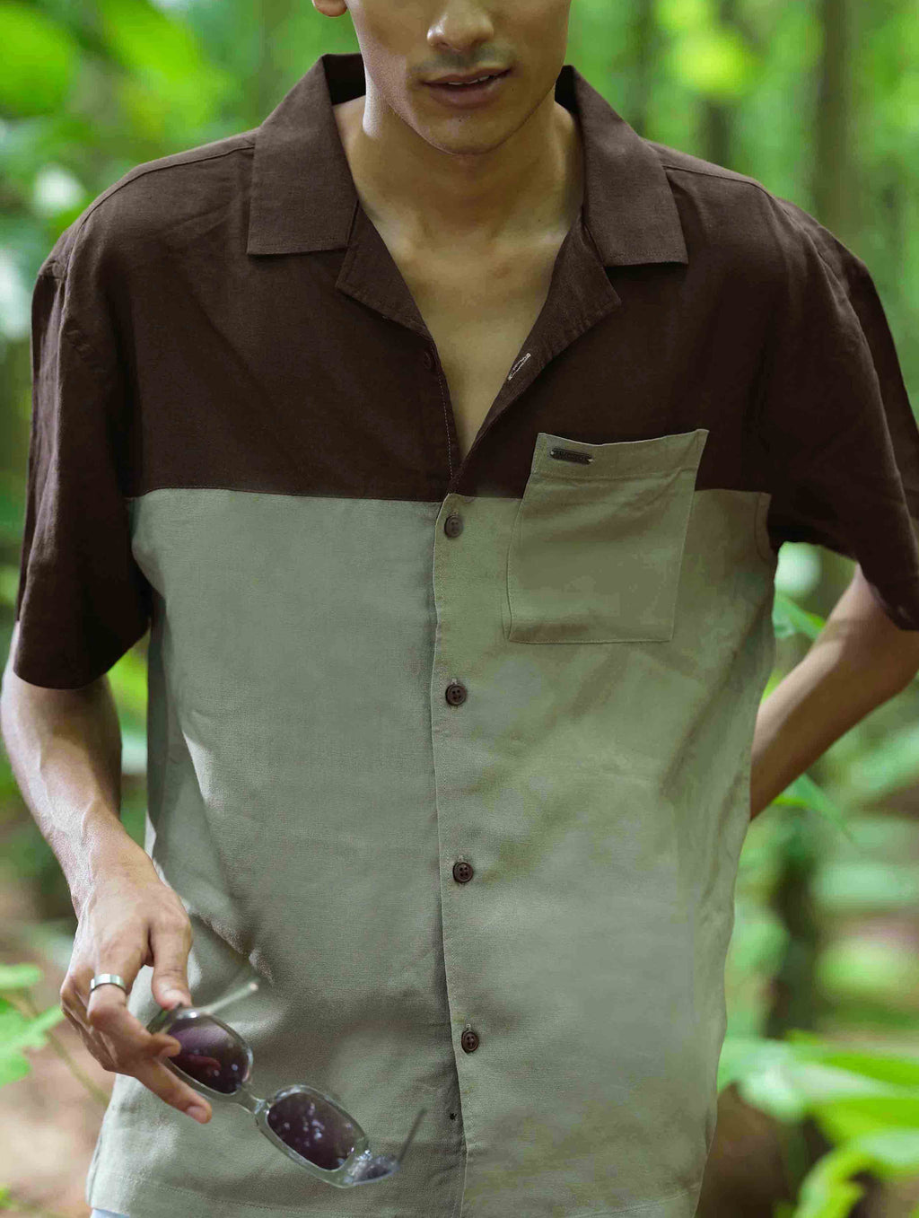 Coffee- Brown Contrast Remi Cotton Havana Shirt