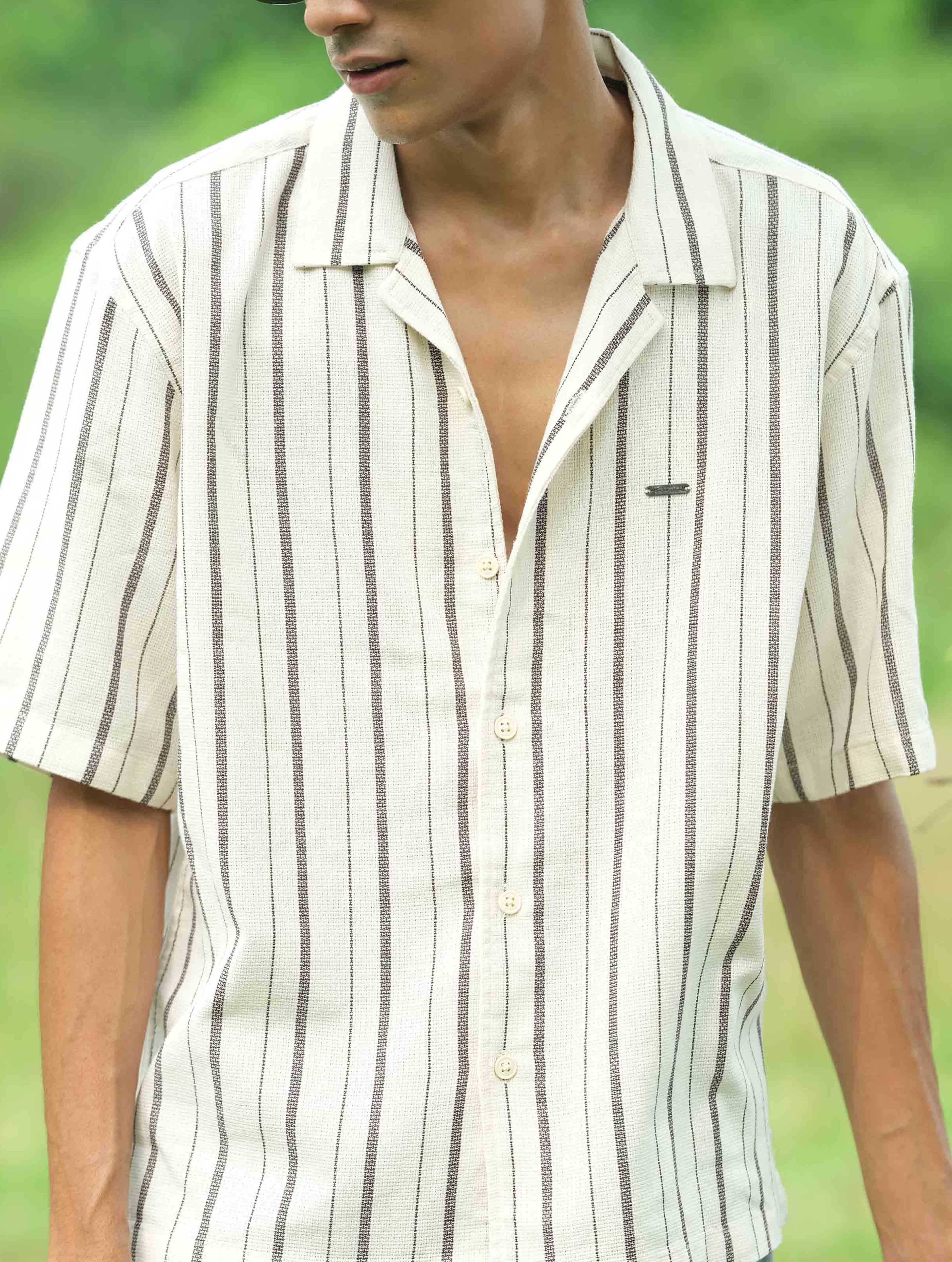Cream Black Stripe Remi Cotton Havana Shirt